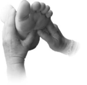 démonstration de réflexologie plantaire, noir et blanc, mains et pieds uniquement visibles